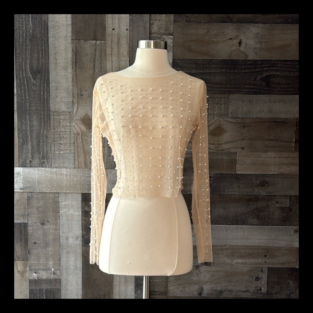 Pearl rhinestone sheer crop top small sexy festival indulgent fairy grunge Y2K